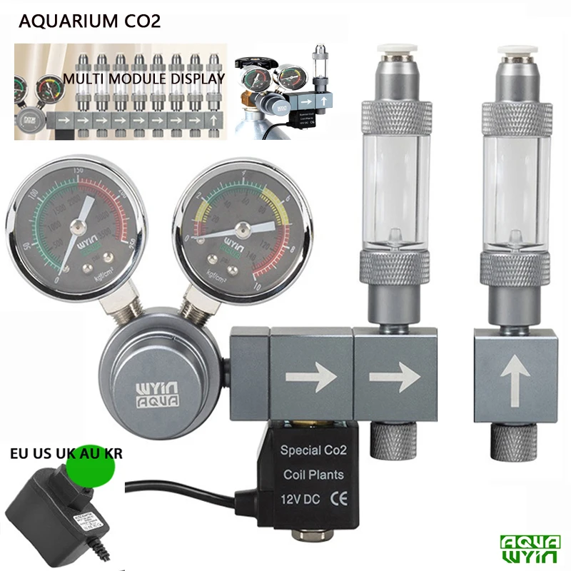 Co2 Regulator Dual Stage - ตัวควบคุม CO2 สำหรับตู้ปลา พร้อมเกจวัดคู่ วาล์วโซลินอยด์ หัวต่อแบบเร็ว