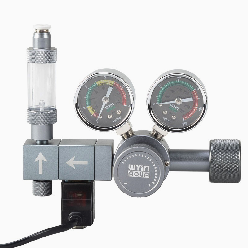 Co2 Regulator Dual Stage - ตัวควบคุม CO2 สำหรับตู้ปลา แบบสองเกจ พร้อมปลั๊กแม่เหล็กไฟฟ้าแบบเร็ว วาล์วลดแรงดัน