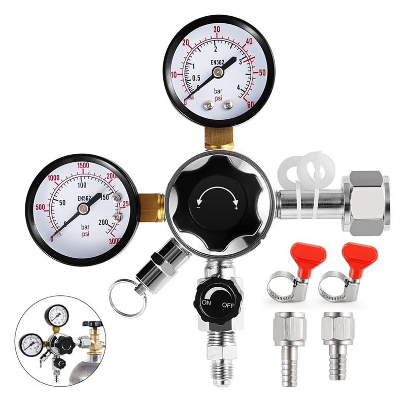 Co2 Regulator Dual Stage - A02M-CGA-320 ตัวควบคุมถังเบียร์, ตัวควบคุมแรงดัน Co2 แบบสองระดับสำหรับตู้แช่เบียร์พร้อมข้อต่อขนาด 1/4