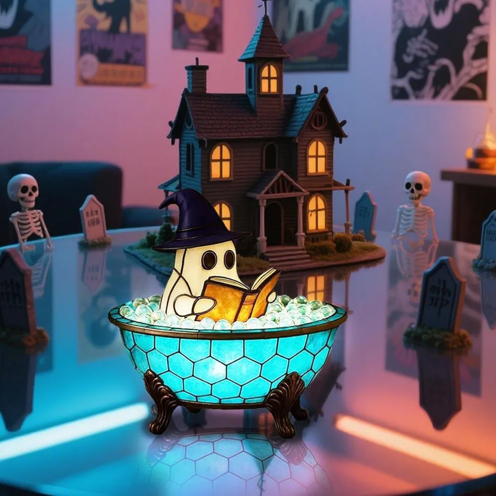 Aquarium Zombie - โคมไฟอาบน้ำฟองสบู่รูปผีฮาโลวีน，ไฟกลางคืนรูปผีน่ารัก，โคมไฟตกแต่งอ่างอาบน้ำธีมผีสำหรับงานปาร์ตี้ฮาโลวีนหรือเป็นของขวัญ