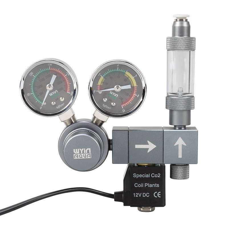 Co2 Regulator Dual Stage - ตัวควบคุม CO2 สำหรับตู้ปลา พร้อมเกจวัดคู่ วาล์วโซลินอยด์ หัวต่อแบบเร็ว