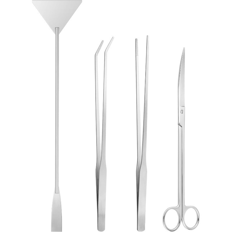 Aquarium Plant Utensils - ชุดอุปกรณ์ตู้ปลาและตู้เลี้ยงสัตว์รวมถึงแหนบยาวสำหรับเครื่องมือตู้เลี้ยงสัตว์, ที่ขูดตะไคร่น้ำสำหรับทำความสะอาดตู้ปลาและตัดแต่งพืช