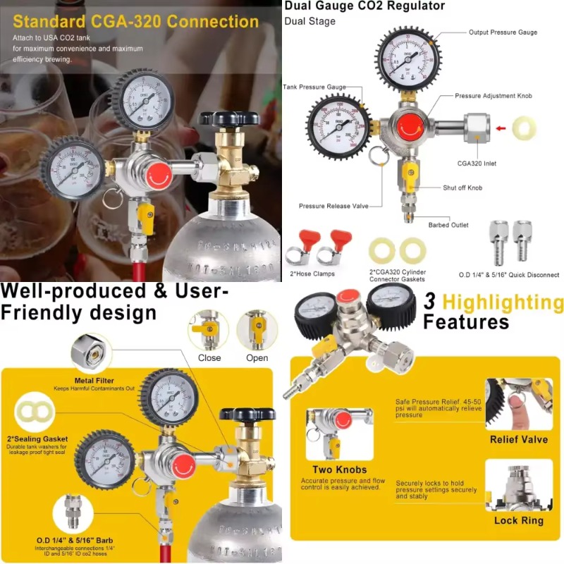 ตัวควบคุมถัง CO2 แบบสองเกจสำหร - Co2 Regulator Dual Stage บทวิจารณ์และราคา